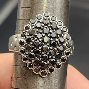 Vintage Sterling Silver 925 Black Spinel Ring Sz 8 Faceted Round Stones Tested